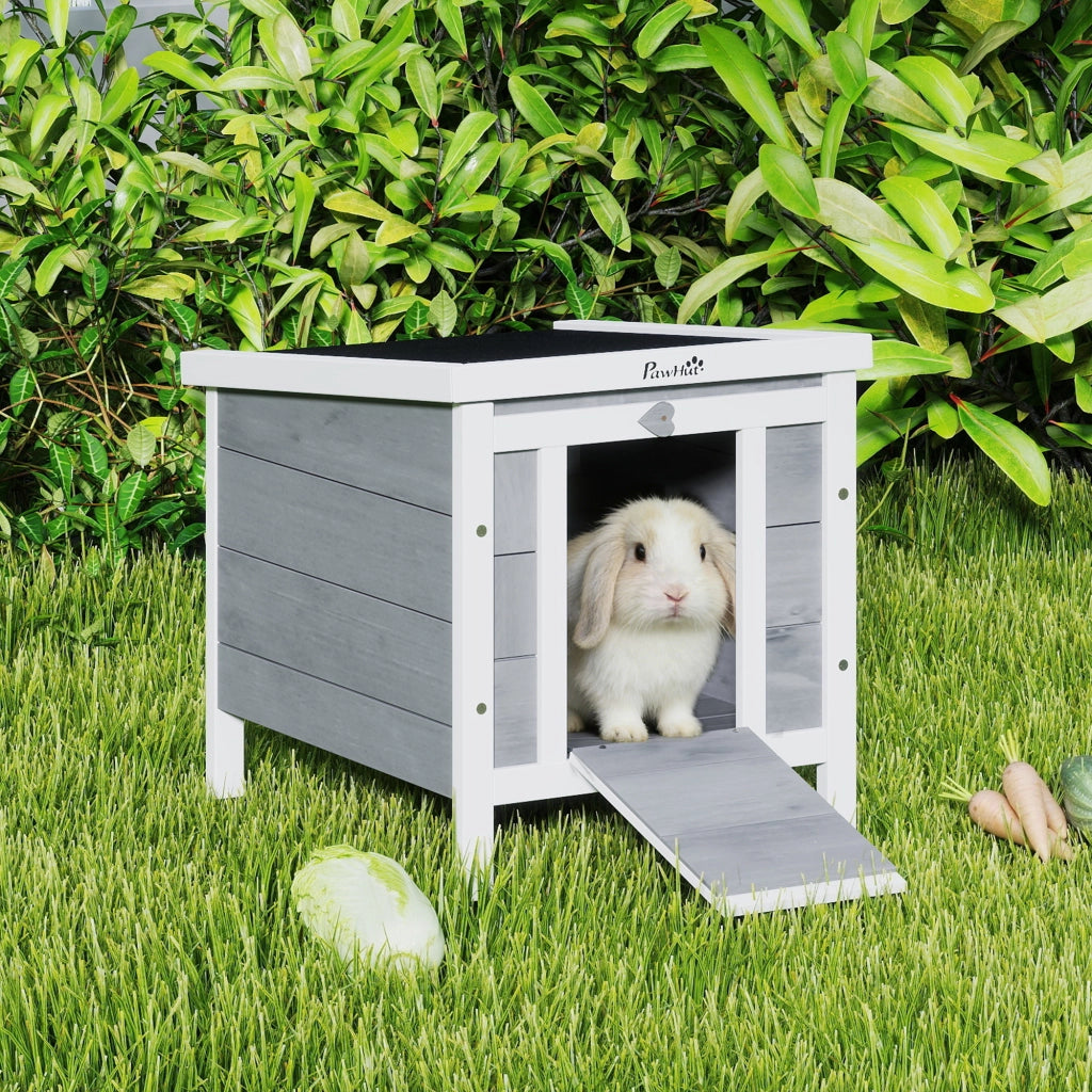Gabbia per conigli con rampe e tetto apribile ¨C zephmum ¨C 51x42x43 cm grigio bianco legno