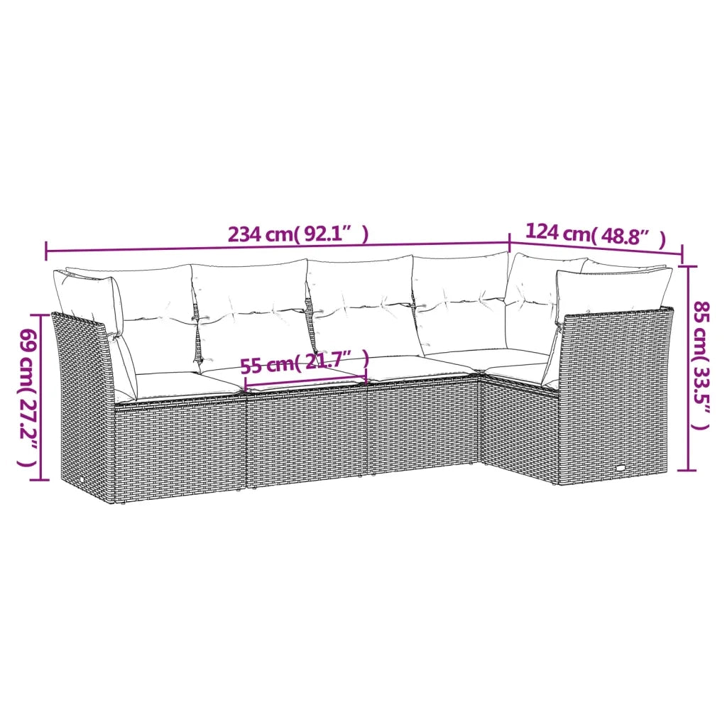 Set Divani da Giardino 5 pz con Cuscini in Polyrattan Nero