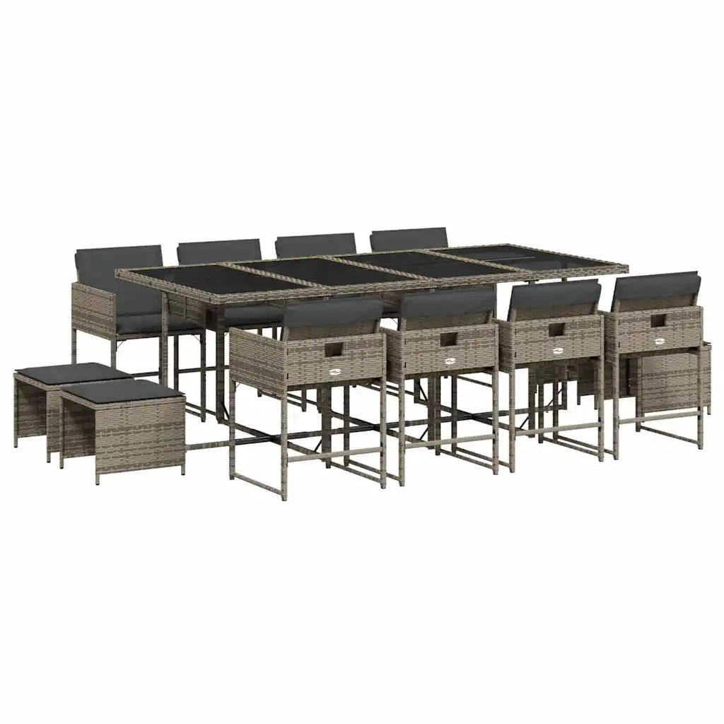 Set da Pranzo da Giardino 13pz con Cuscini Grigio in Polyrattan 3211340