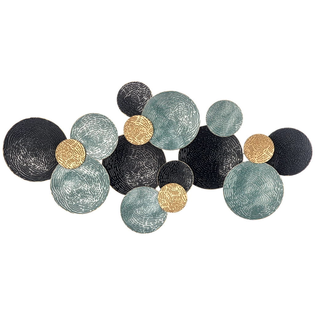 Decorazione Murale 3D a Cerchi ¨C Minimal ¨C Blu Nero Oro 133x66cm