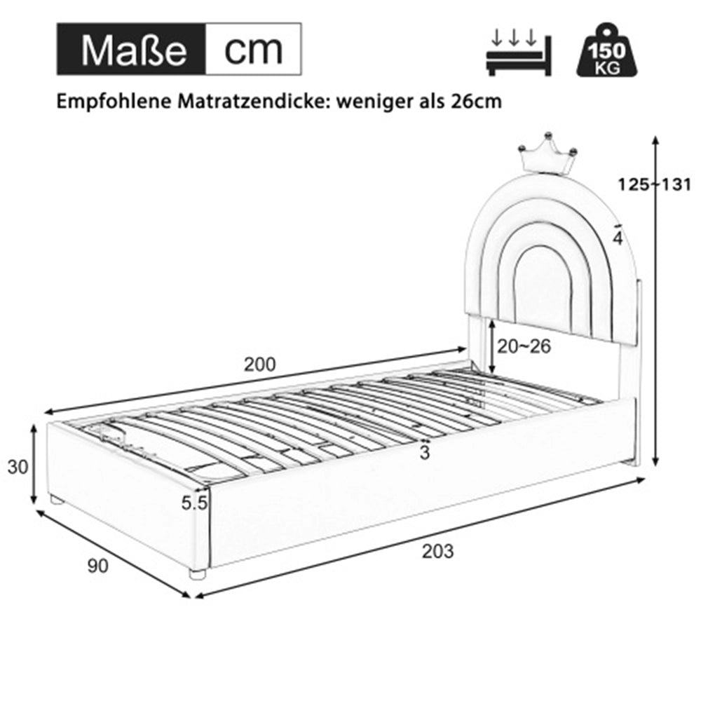 Letto a baldacchino per bambini - Xylo - 90x200 cm - Rosa - Testiera regolabile in altezza
