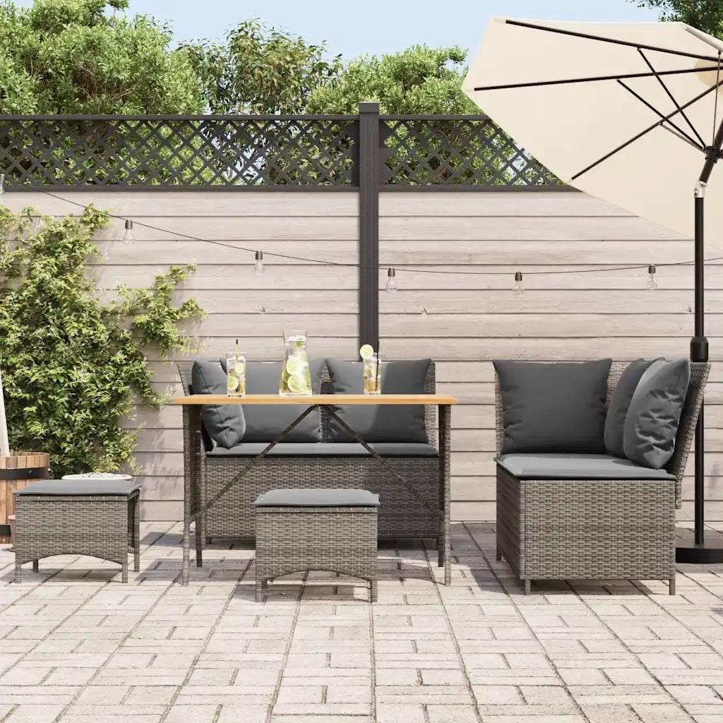 Set Divano da Giardino 5 pz con Cuscini Grigio in Polyrattan
