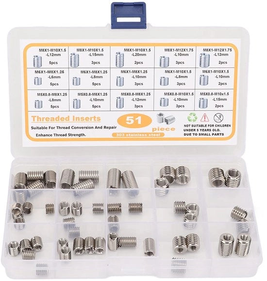 Kit di accessori per fissaggio M5 a M8 - 51 pezzi - Acciaio inossidabile - Accessori di fissaggio - Kit di riparazione di cavi - Forma di passo sicura - Accessori di fissaggio per cavi