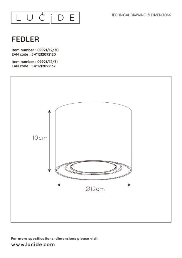 Faretto LED Lucide Fedler GU10 12W nero 2200-3000K