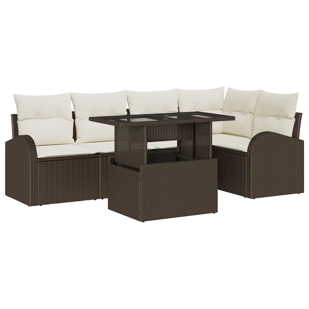 Set Divano da Giardino 6 pcs Marrone e Crema polyrattan 3348644