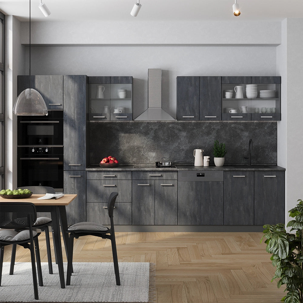Vicco Cucina componibile Calcestruzzo nero/antracite 350 cm senza piano di lavoro