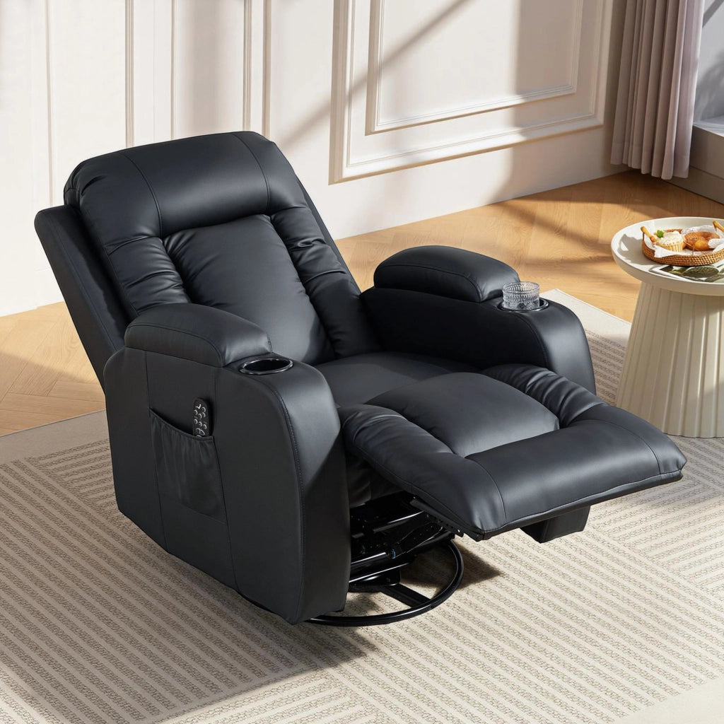 Poltrona Relax Massaggiante Elettrica con Riscaldamento ¨C Xylo ¨C Reclinabile Girevole 360¡ã Nero