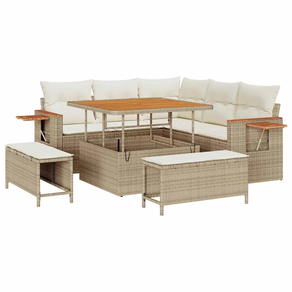Set Divano da Giardino 9 pcs Beige e Crema polyrattan