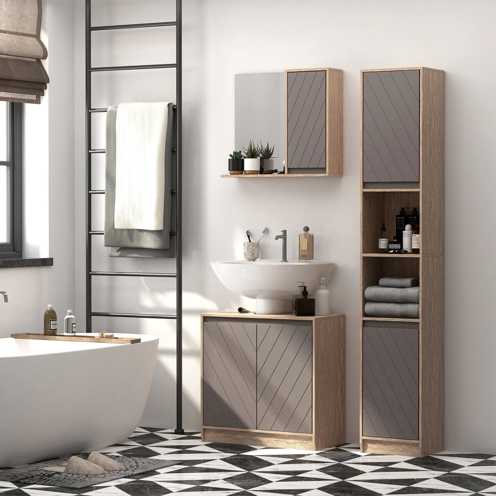 Armadietto Colonna per Bagno ¨C Zephmum ¨C Legno Rovere Grigio 30x24x170