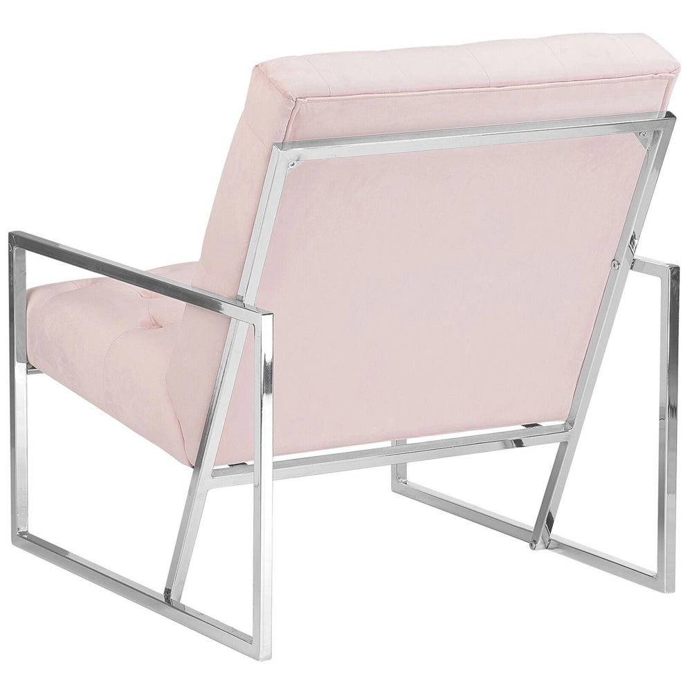 Poltrona Velluto Rosa 83L x 69W x 83H Bottone capitonné Schienale Struttura in Metallo Modern Glam