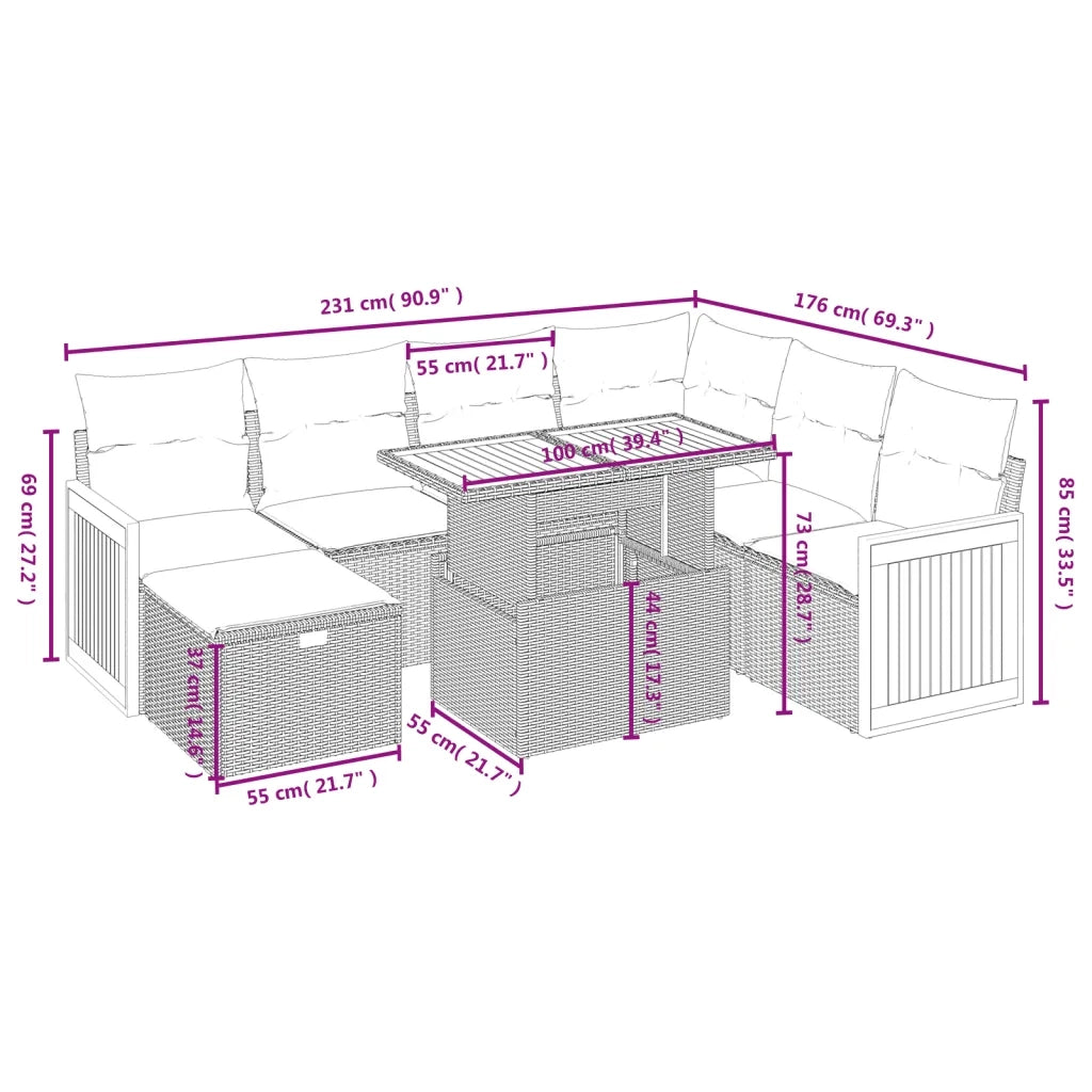 Set Divano da Giardino 8 pz con Cuscini Beige in Polyrattan 3276265