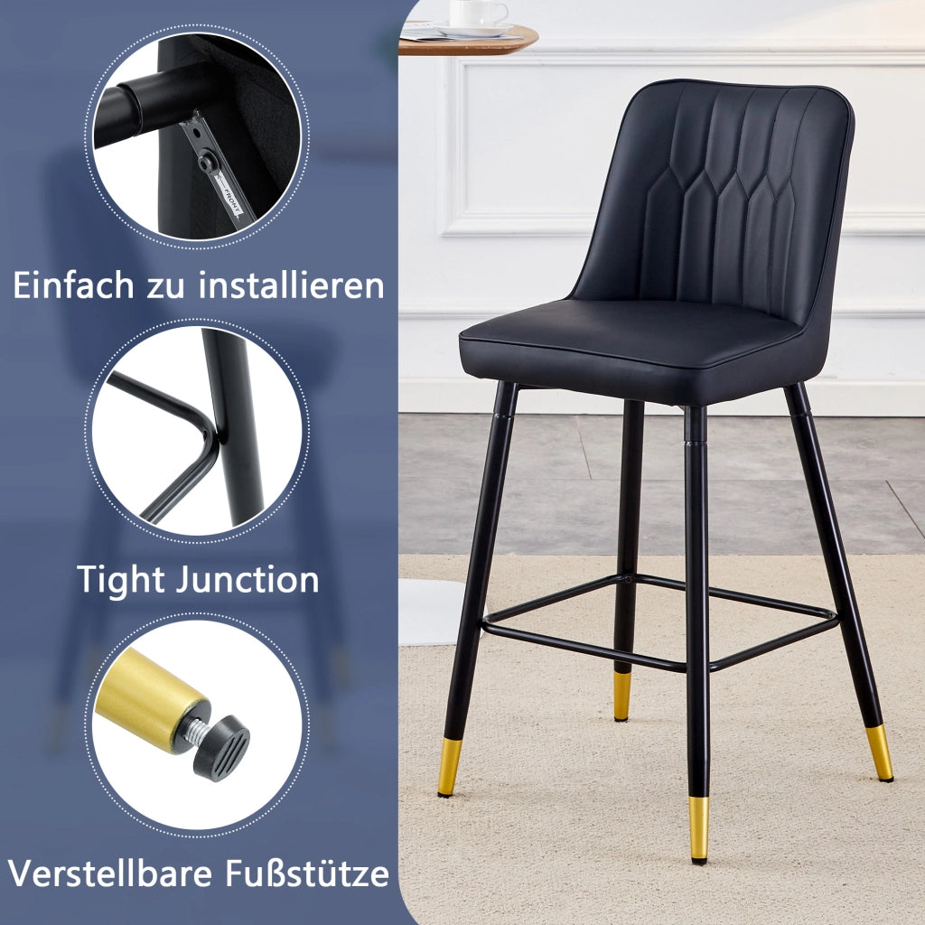 Set di 2 sgabelli da bar, alti 100 cm, in similpelle nera con struttura in metallo nero e comodo poggiapiedi. Disponibili in diversi colori: la scelta
