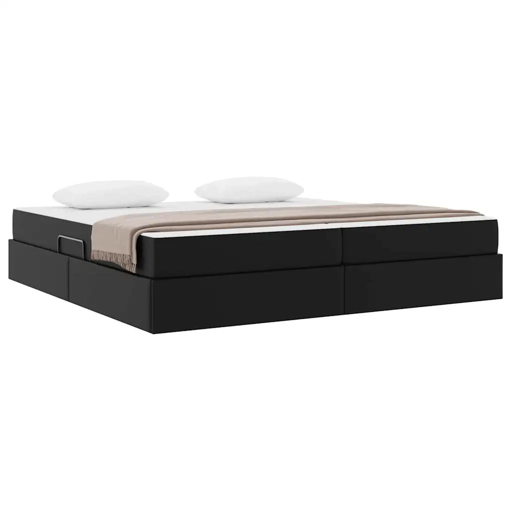 Letto con contenitore e materasso 2 pcs Nero Pelle