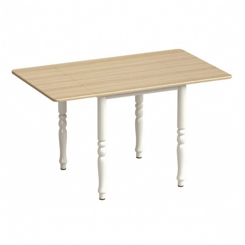Tavolo da pranzo pieghevole per 2-6 persone, allungabile da 74 a 134 cm, tavolo da cucina con 2 sezioni allungabili, gambe in acciaio, piano in legno