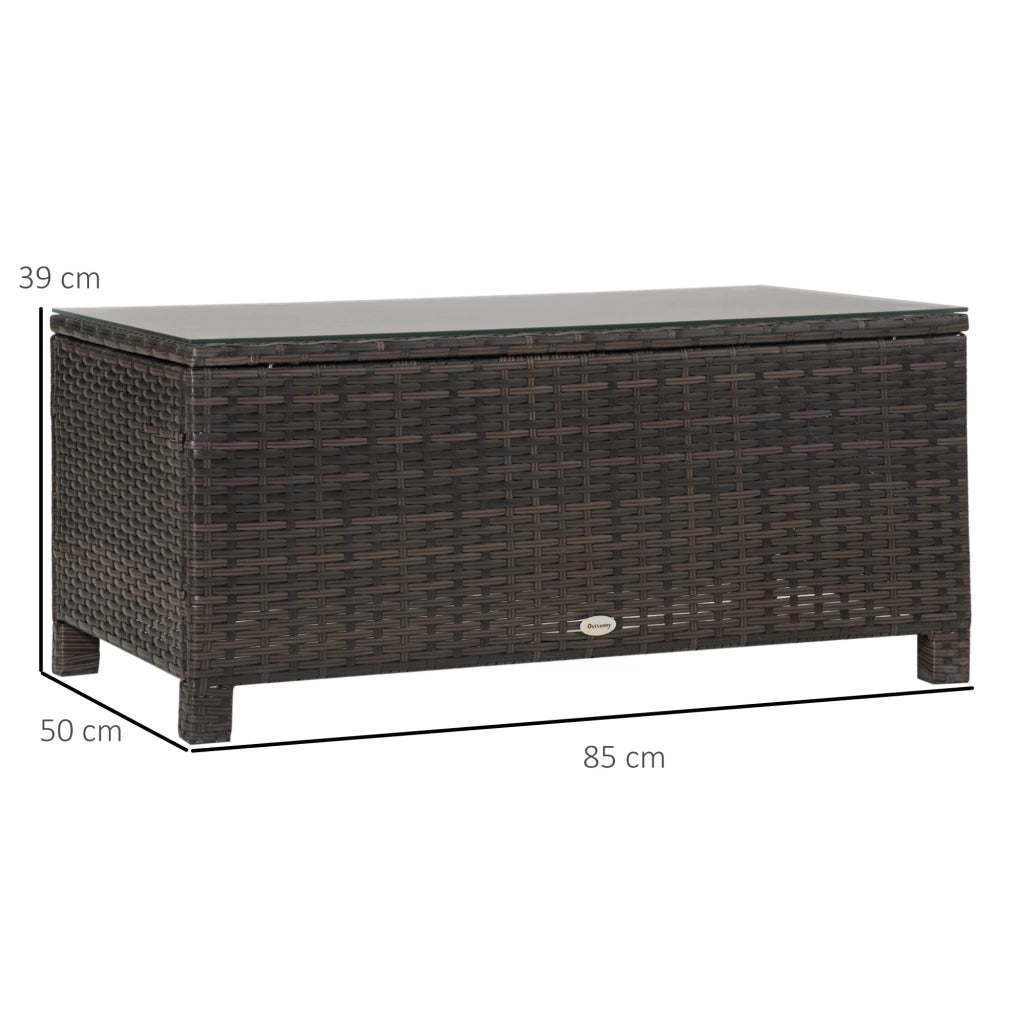 Tavolino da Giardino Esterno Rattan Sintetico ¨C Xylo ¨C Piano Vetro Temperato Marrone 85x50x39cm