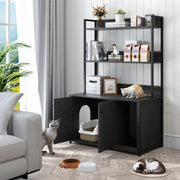 MOBILETTO LETTIERA per gatti con scaffali 3 livelli, nero, MDF e metallo