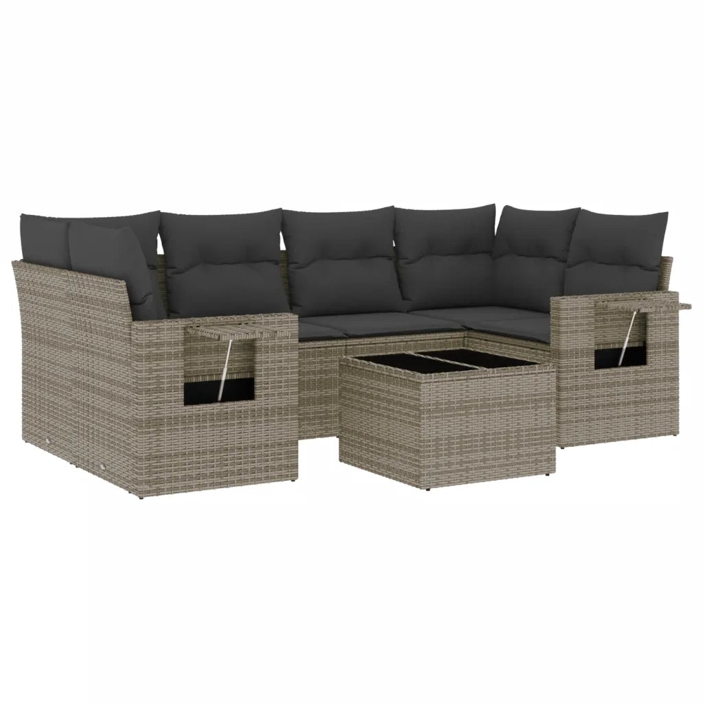 Set Divani da Giardino 7 pz con Cuscini Grigio in Polyrattan 3219919