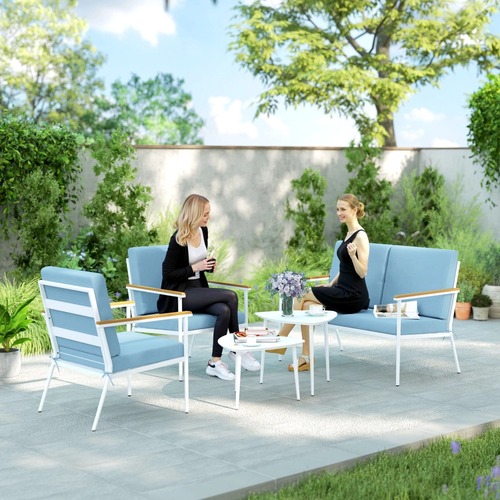 Set giardino 5 pezzi con divano, 2 poltrone e 2 tavolini ¨C Minimal ¨C blu chiaro