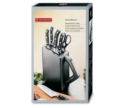Victorinox 7.7243.6 Grand Maître Ceppo Portacoltelli con 6 Coltelli Forgiati Acciaio Inox e Cesoie Multiuso colore Nero
