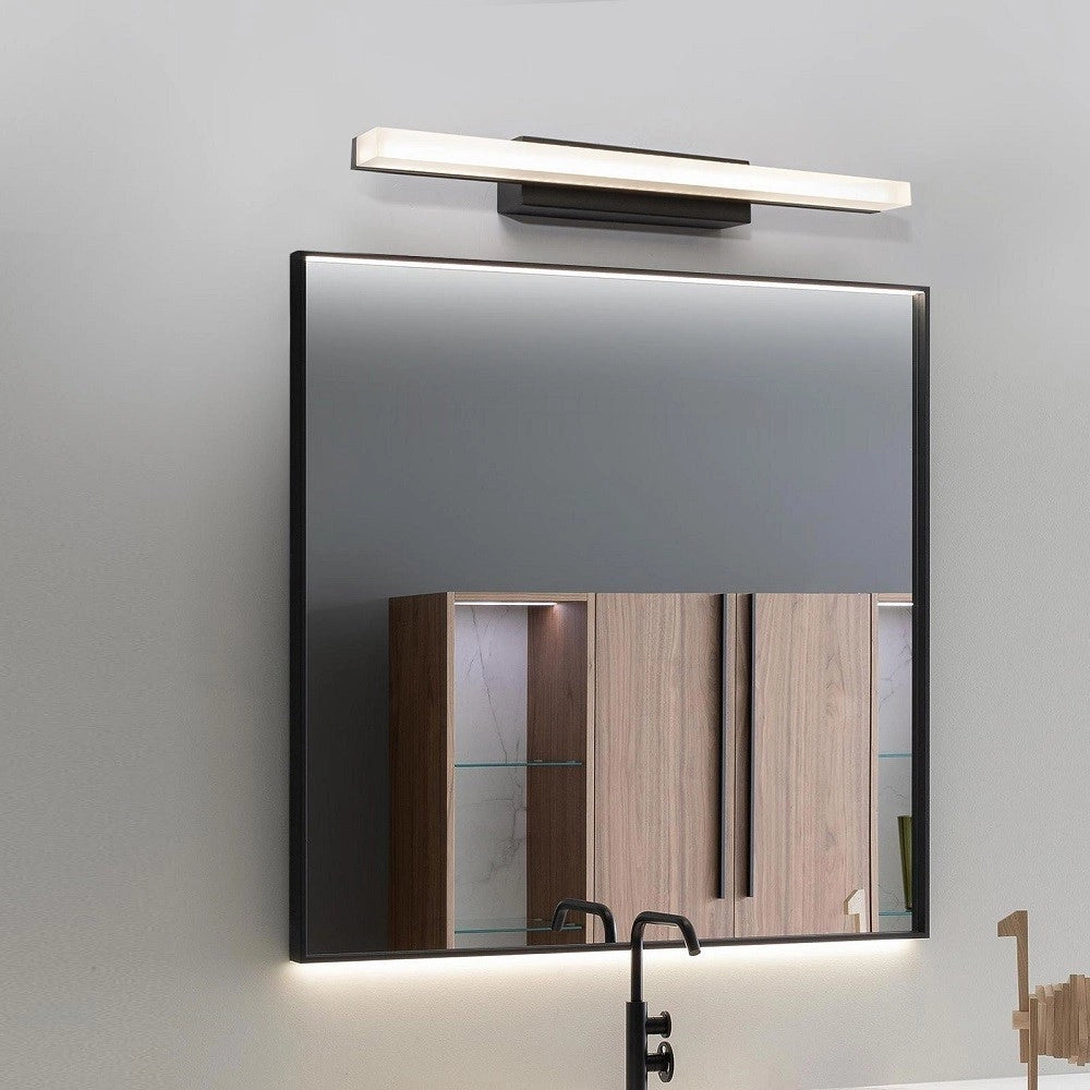 Trade Shop - Applique Moderno Nero Lampada Parete Led 9w 4000k Luce Specchio Bagno Vetro Satinato -
