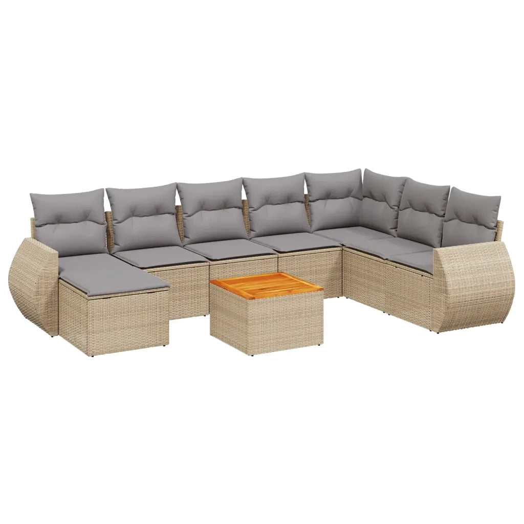 Set Divano da Giardino 9 pz con Cuscini Beige in Polyrattan 3225142