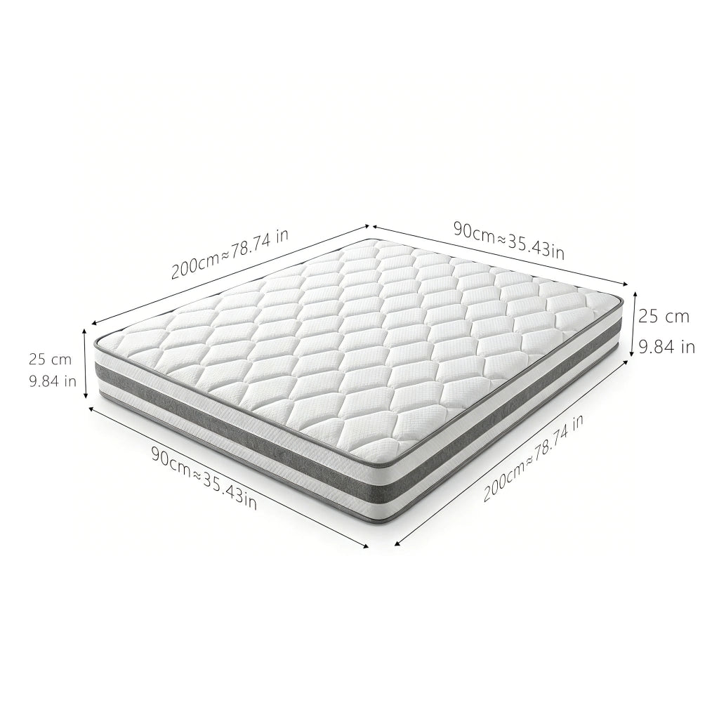 Materasso a molle insacchettate con strati in schiuma e rivestimento traspirante in poliestere bianco altezza 25 cm