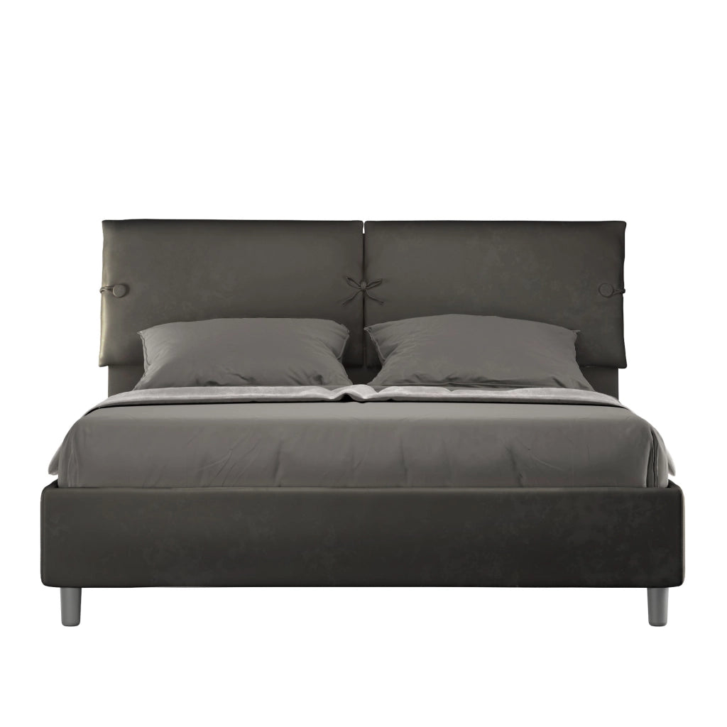 BS COM Letto matrimoniale senza rete imbottito 160x200 microfibra grigio