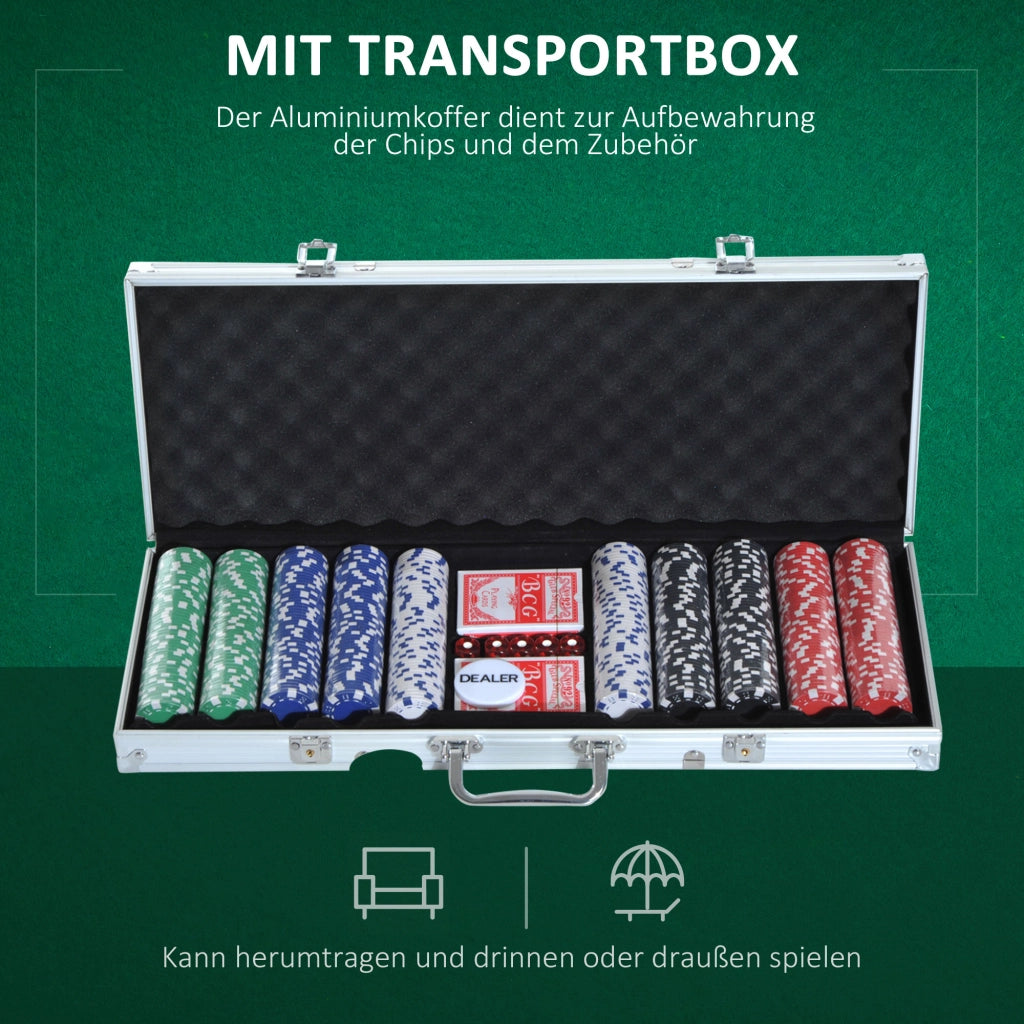Set di Poker ¨C Minimal ¨C 500 Chip, 2 Mazzi di Carte, 5 Dadi, Custodia in Alluminio