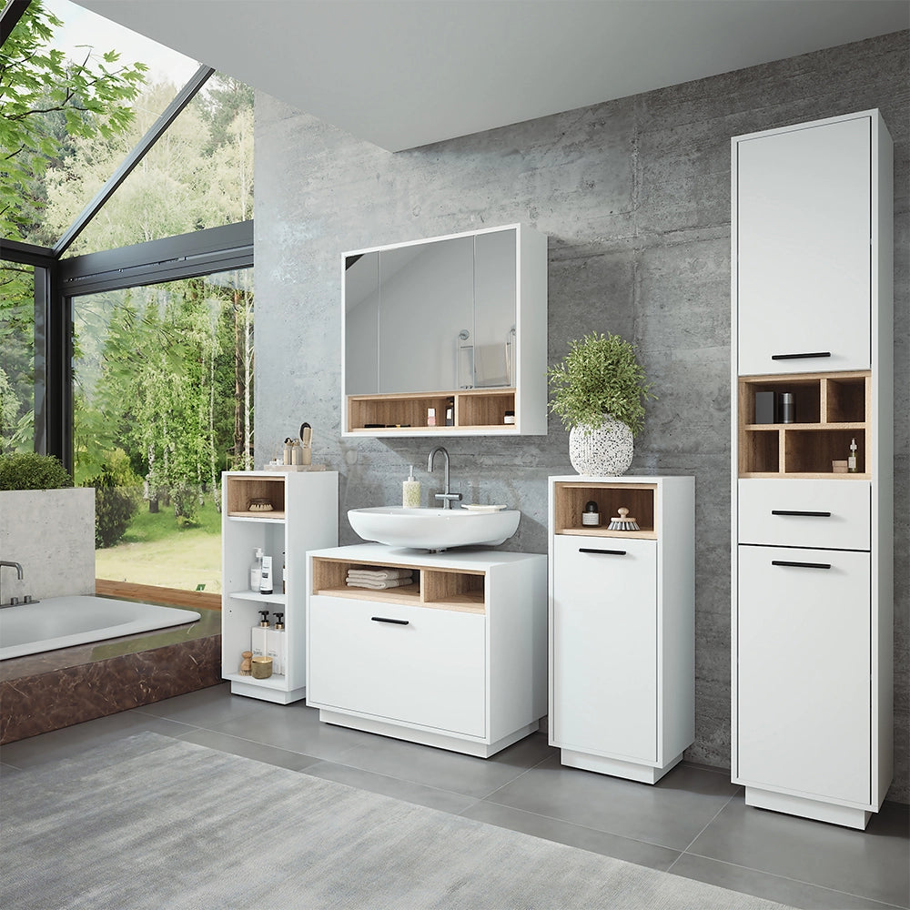 Vicco Mobiletto da bagno Bianco/Sonoma 38 x 93 cm con tasca interna rimovibile