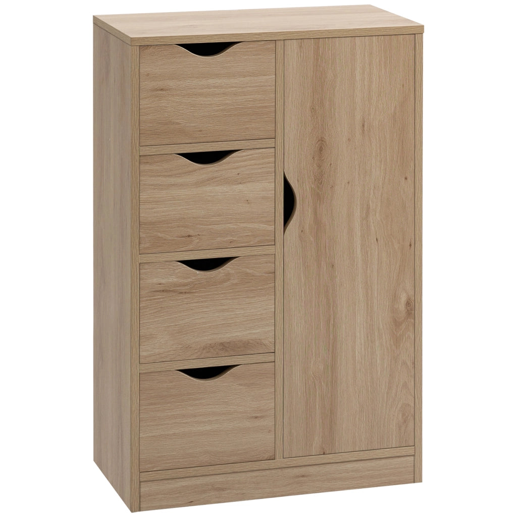 Mobile Bagno con 4 Cassetti, Armadietto a 2 Livelli e Maniglie Ritagliate, in Truciolato, 54x29x83 cm
