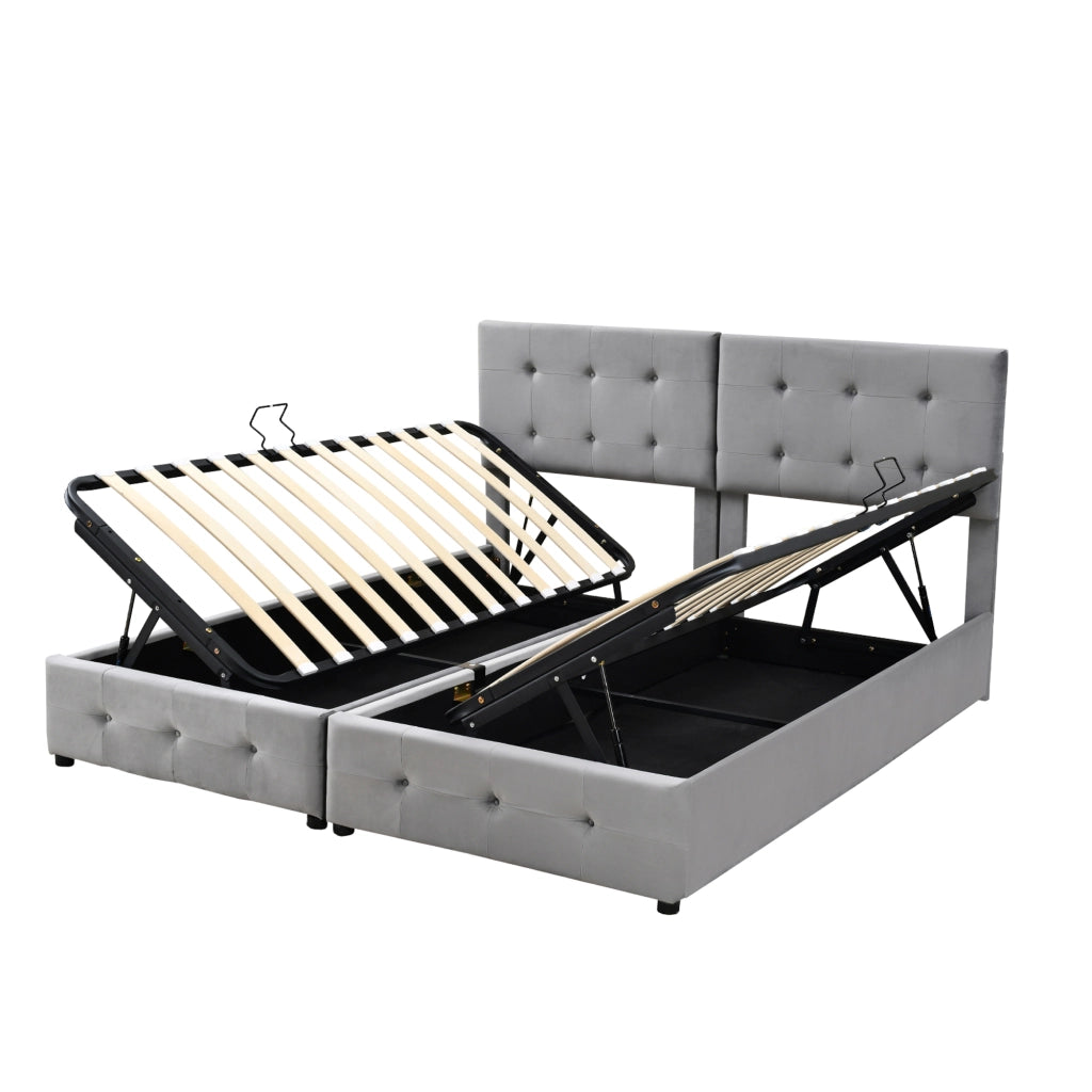 Letto contenitore matrimoniale 180×200 cm con testiera regolabile e convertibile in due letti singoli; senza materasso; grigio
