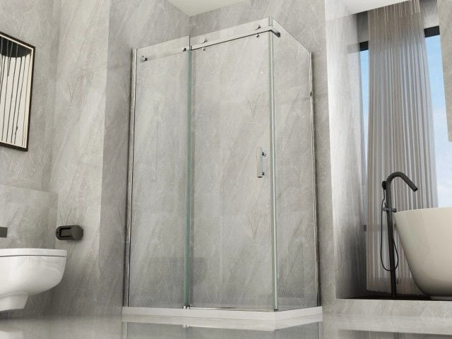 Box Doccia in Cristallo 8 MM Due Lati Fisso piu' Porta Scorrevole - Misura: 70 x 120 x h195