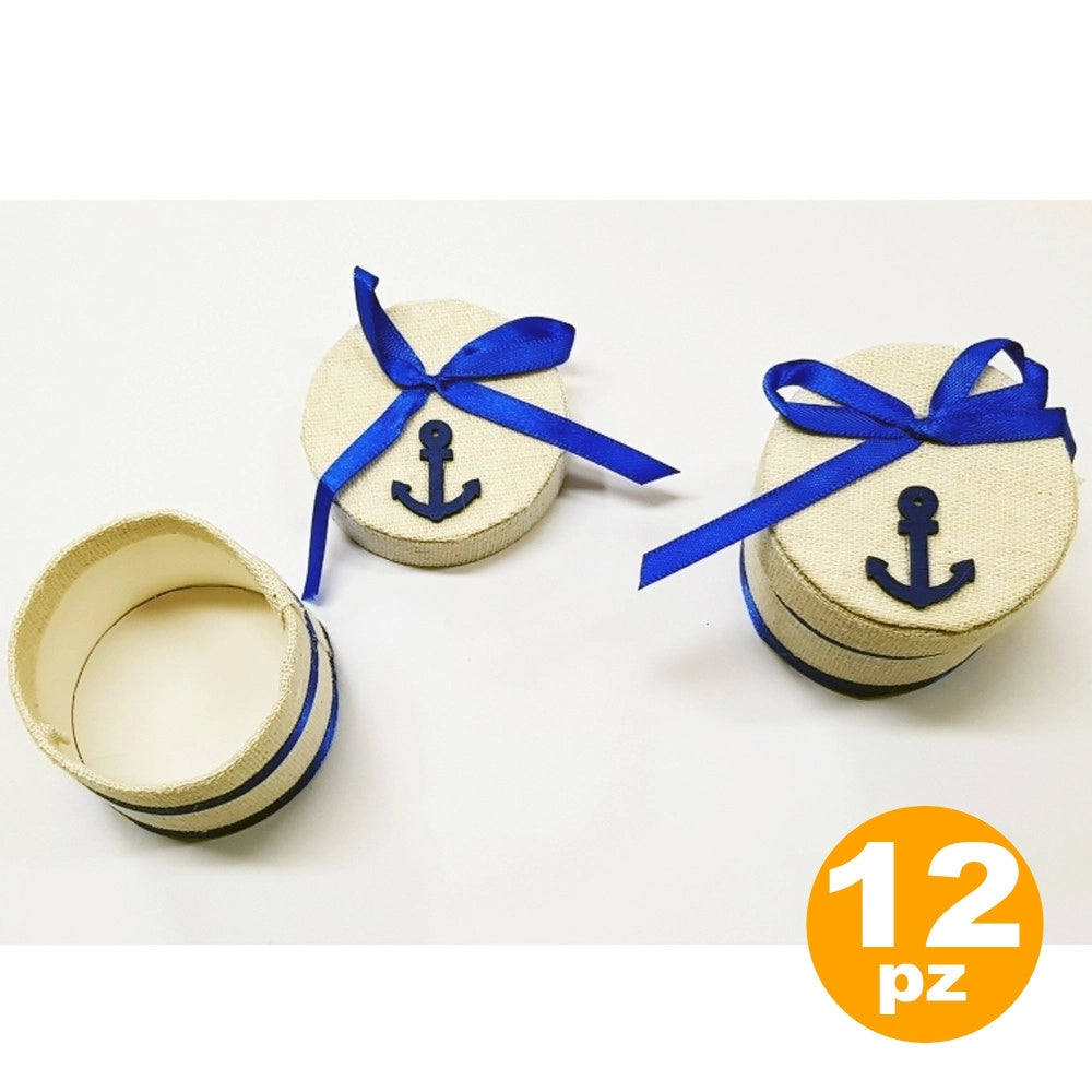 Trade Shop - Set Bomboniere Scatola Ancora Blu Marino Porta Confetti X Matrimonio Compleanno -