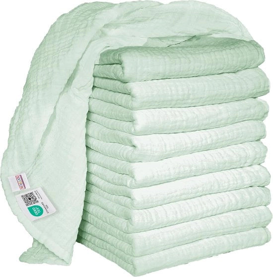 Luiers Mousseline - 10 pezzi, 80 x 80 cm, Oeko-Tex 100 certificato - Luiers Mousseline con doppia trama e bordo rinforzato - Verde Mint