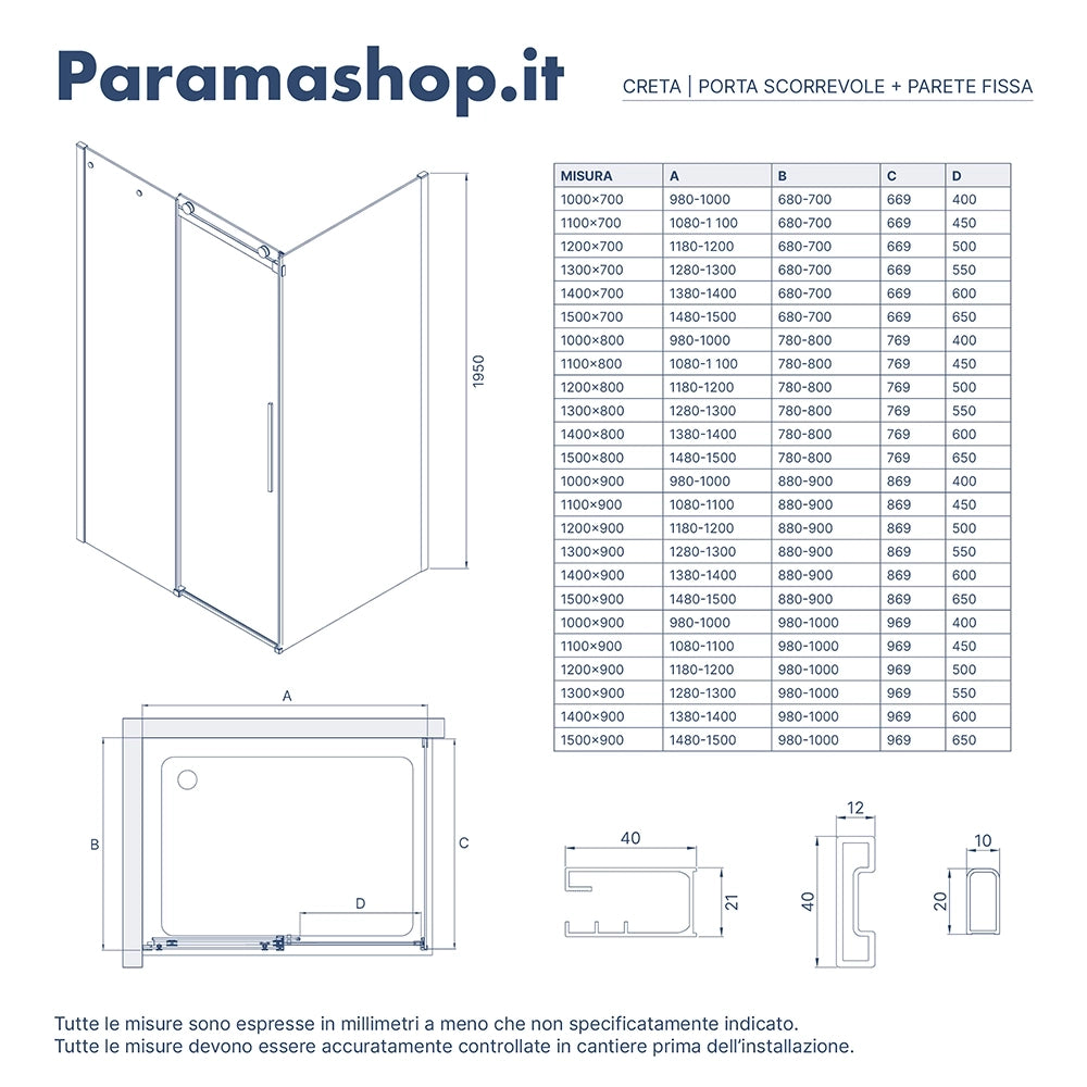 Box doccia 90x120 cm scorrevole vetro 8mm fumé profili nero opaco h195cm | Creta