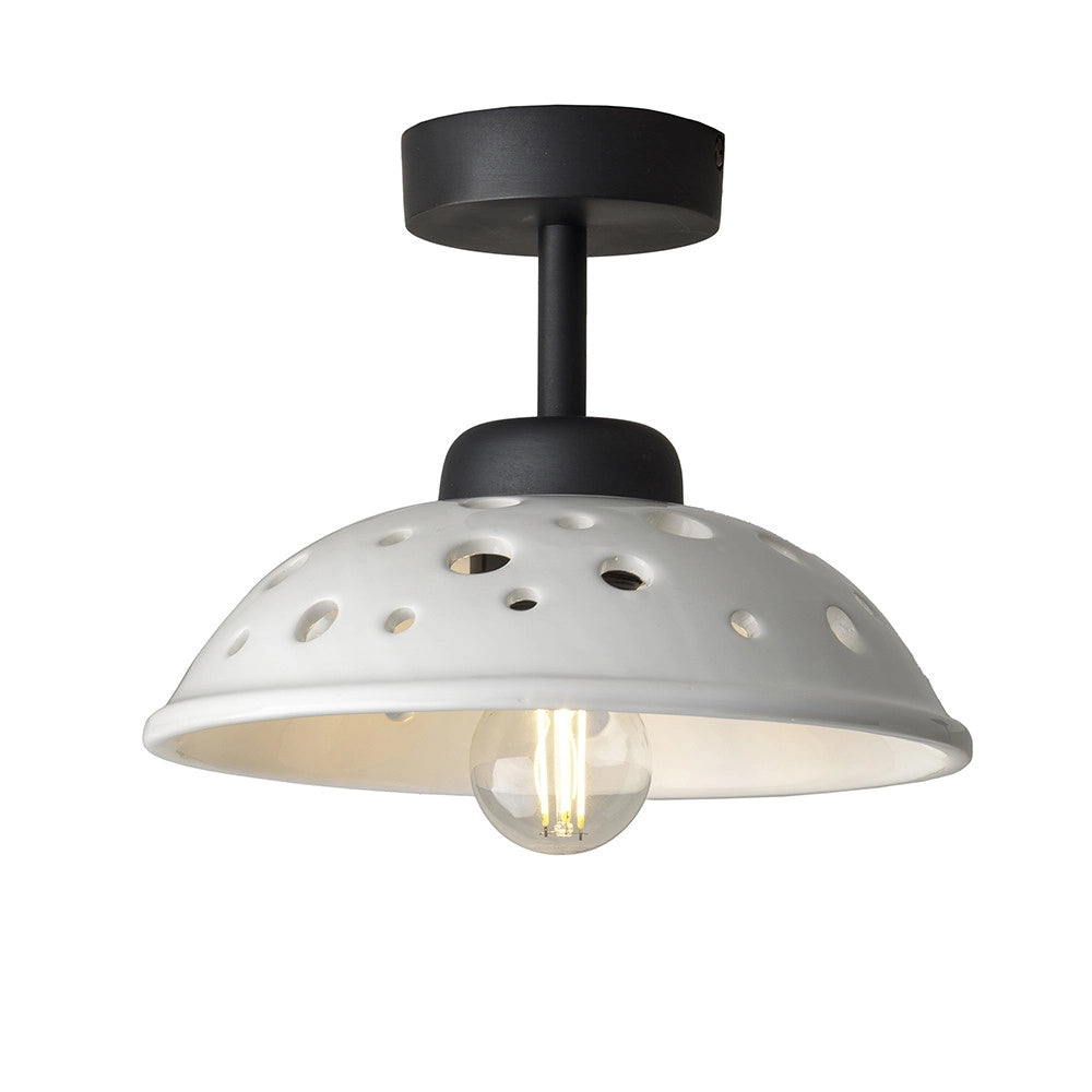 CONTEMPORANEA Plafoniera in Metallo Nero Ceramica Traforata D.20