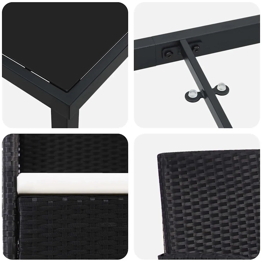 Set da Pranzo per Giardino con cuscino 3 pcs Nero polyrattan 3380050