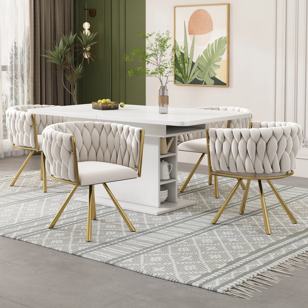 Sedia da sala da pranzo girevole in velluto set da 2 con schienale ergonomico e struttura in acciaio beige e oro
