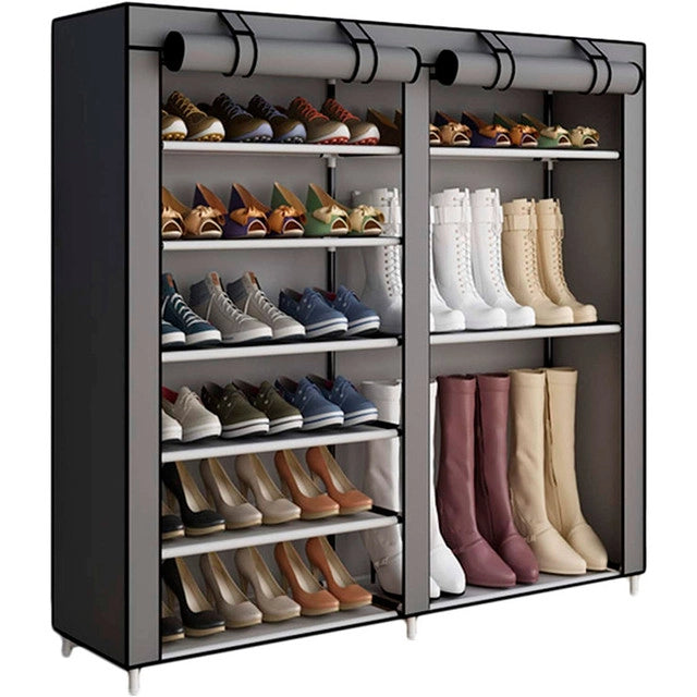 Armadio Scarpiera in tessuto per stivali e escarpe con anta con cerniera 110x120x30 cm (Grigio)