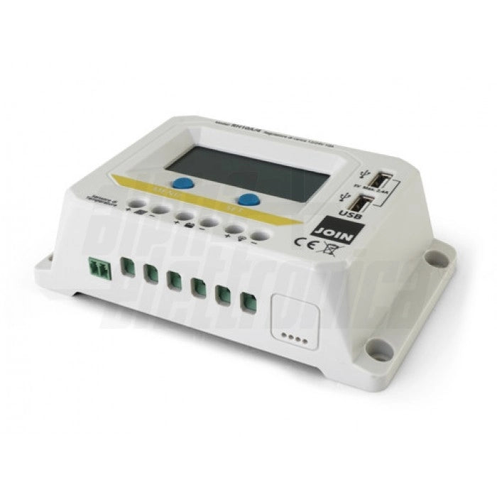 Regolatore di carica PWM 12/24V 10A con display, uscita USB 5V e crepuscolare configurabile