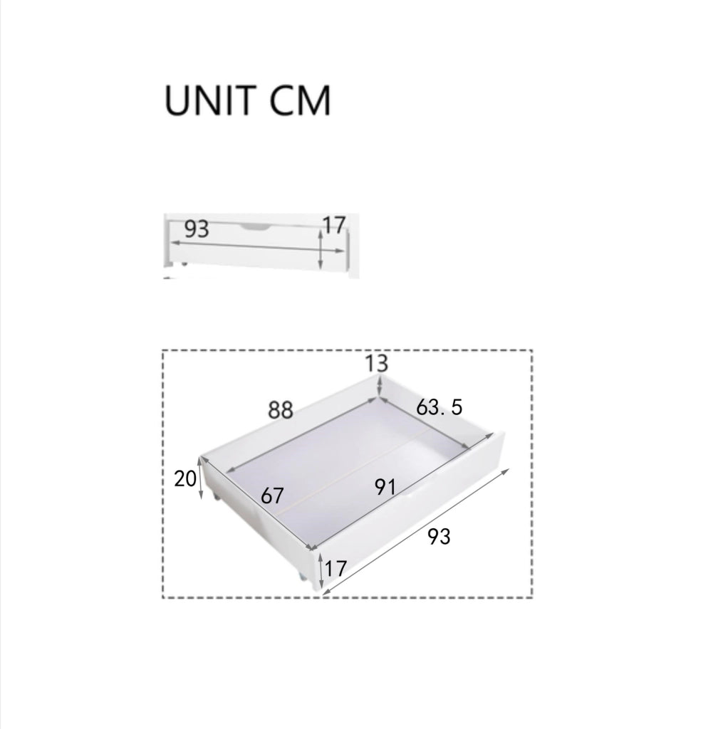 Cassetti contenitore con ruote in MDF bianco; set da 2