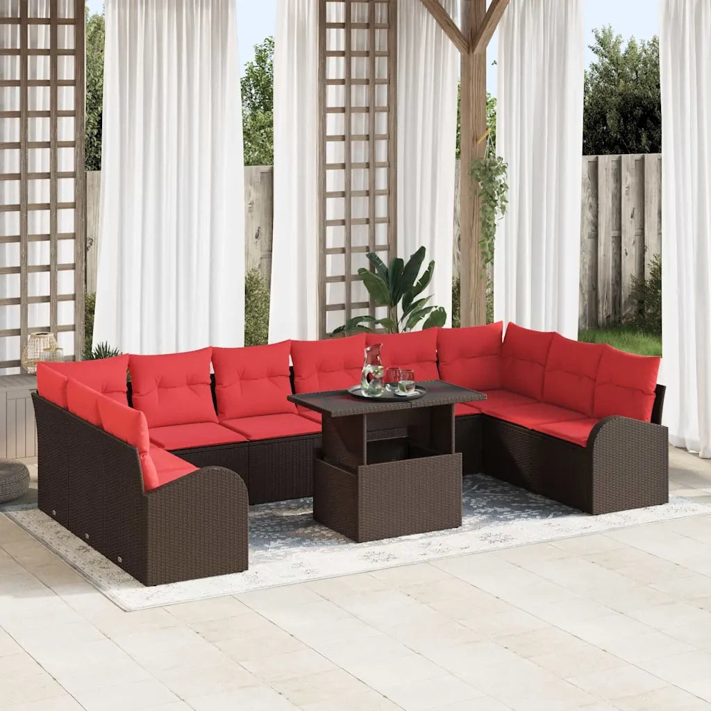 Set Divano da Giardino con cuscino 11 pcs Marrone polyrattan 3348720