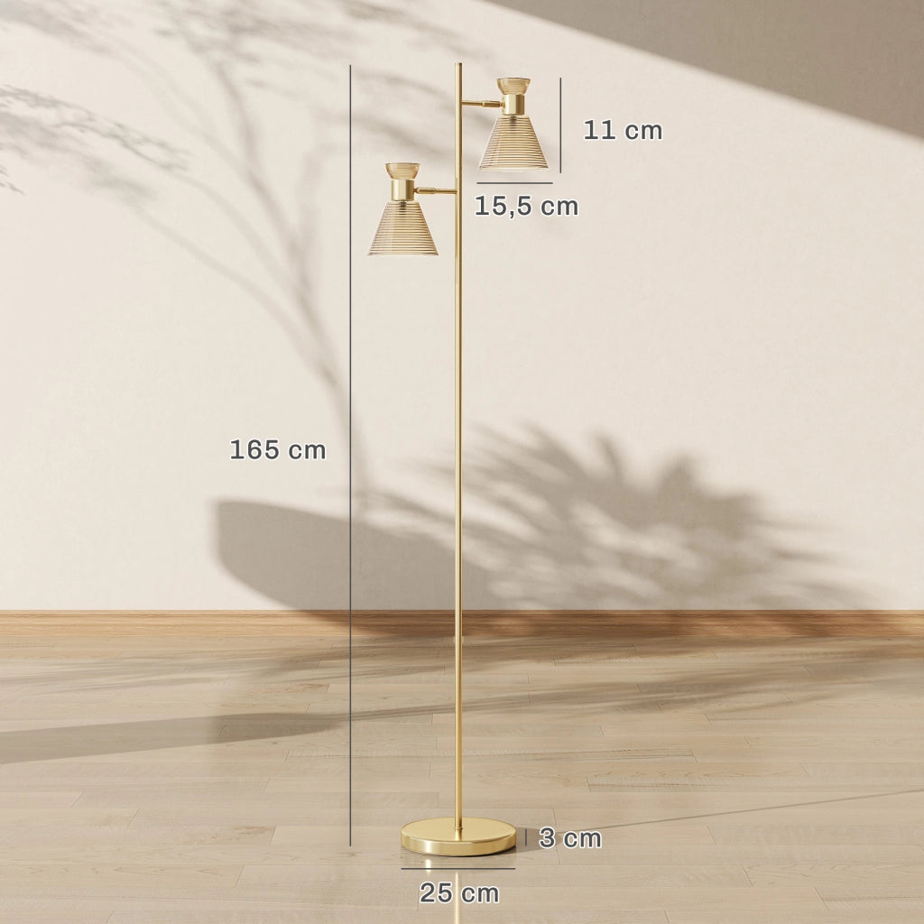 Lampada da terra a due teste regolabile ¨C zephmum ¨C vetro floreale dorato 42x25x165 cm