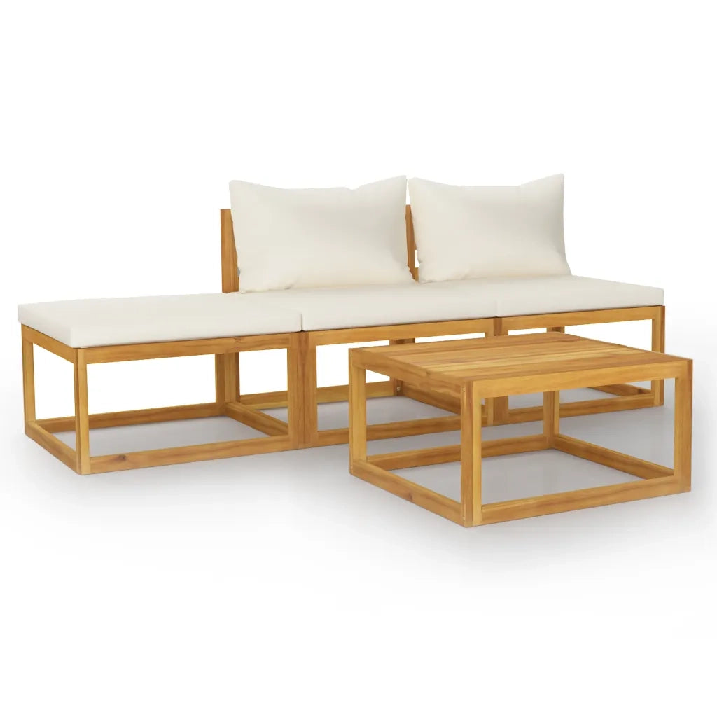 Set Divani da Giardino 4 pz con Cuscini Crema Massello Acacia 3057658