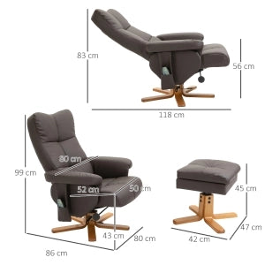 POLTRONA Massaggiante con Pouf, 145°, Similpelle Marrone