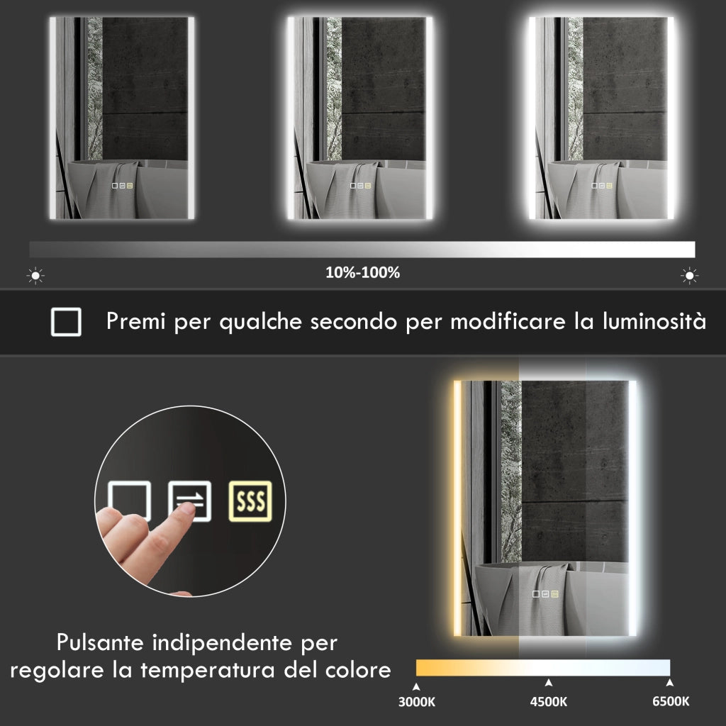 Specchio Bagno con Luce LED ¨C Minimal ¨C Argento 70x50x3 cm