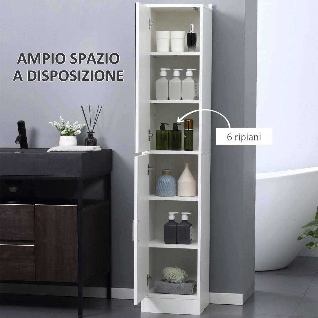 Mobile Colonna Bagno 5 Ripiani ¨C Xylo ¨C Bianco Legno Specchio 32x28x162 cm