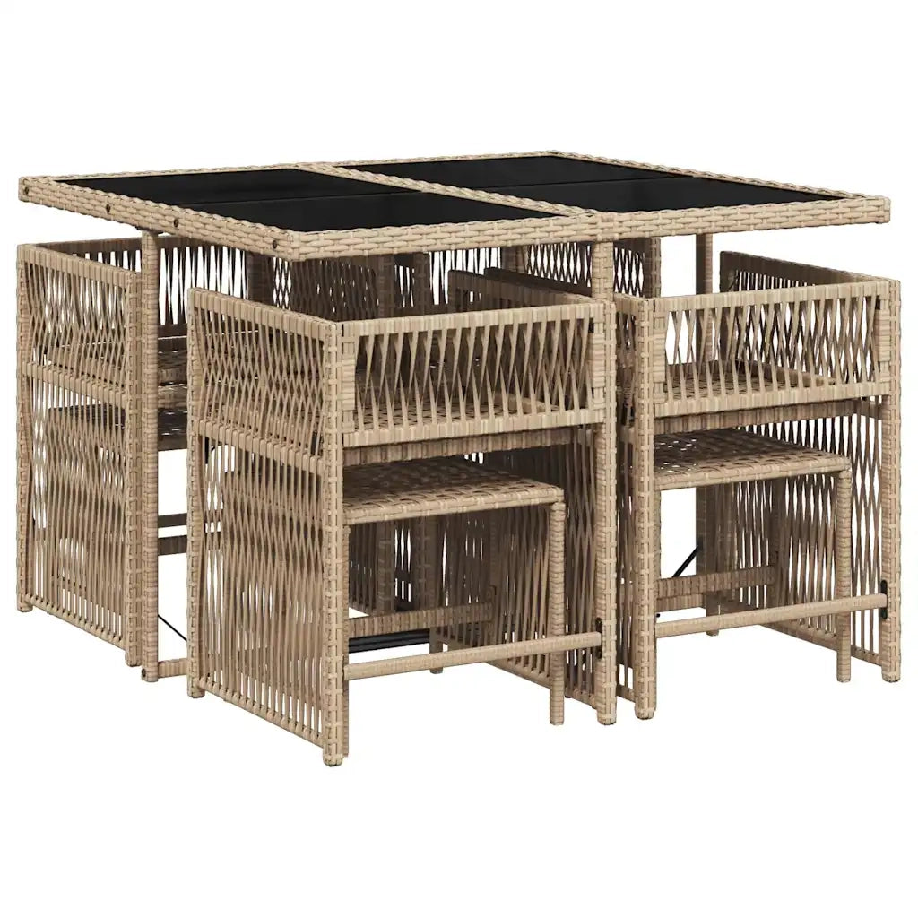 Set Pranzo da Giardino 9 pz con Cuscini Beige Misto Polyrattan
