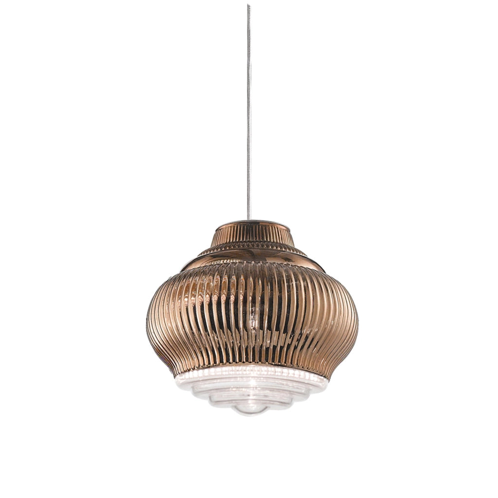 Bonnie Lampada a sospensione in vetro soffiato Bronzo finitura rigadin con struttura in metallo verniciato grigio, diametro 27,5 cm, design modulare