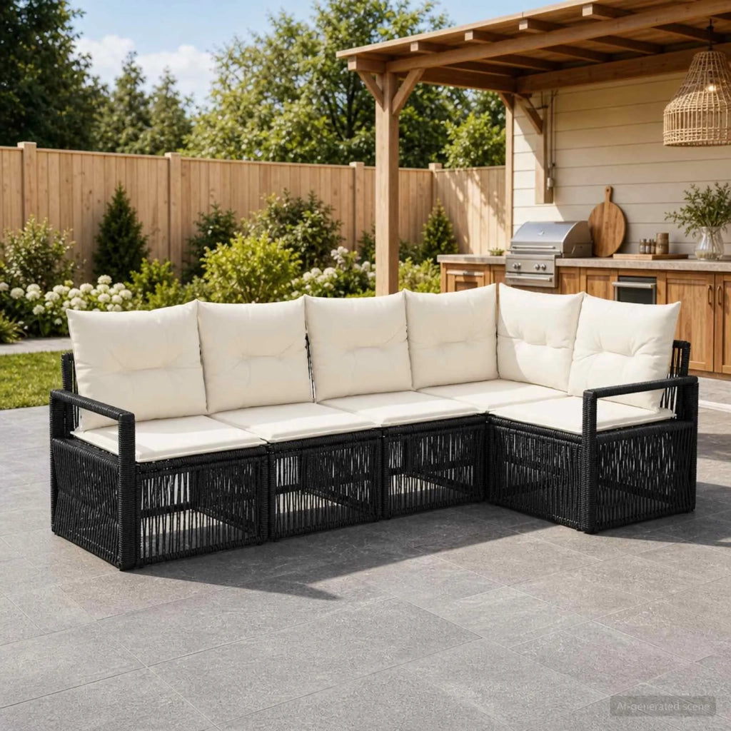 Set Divano da Giardino 5 pz Nero polyrattan 3435709